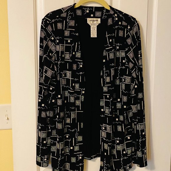 Easy Spirit Black and White Festive Open Cardi, Medium - Picture 1 of 6